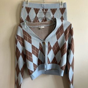 Haute Monde Button Down Top & High Rise Skirt Set Size M Blue  NEW Y2k